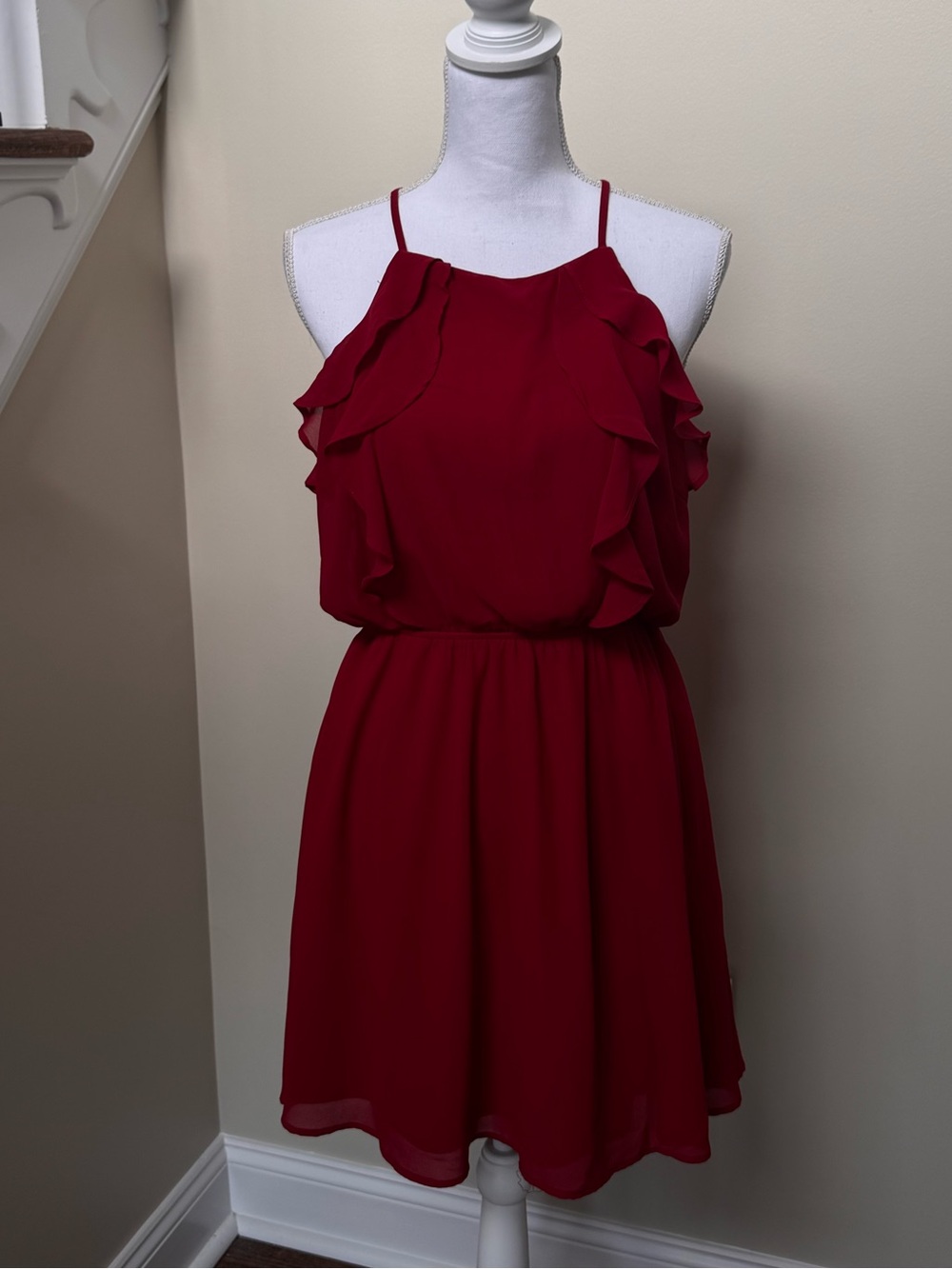 Red Halter Dress with Ruffle Detail
